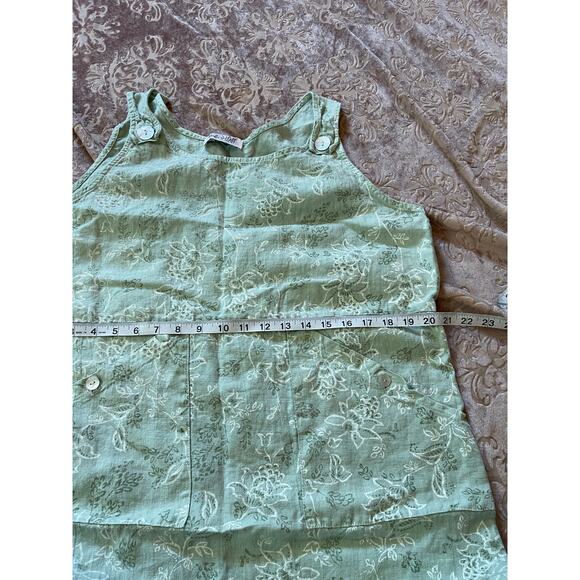 Vintage linen sage green floral midi overall dress with pockets size large - Picture 6 of 9